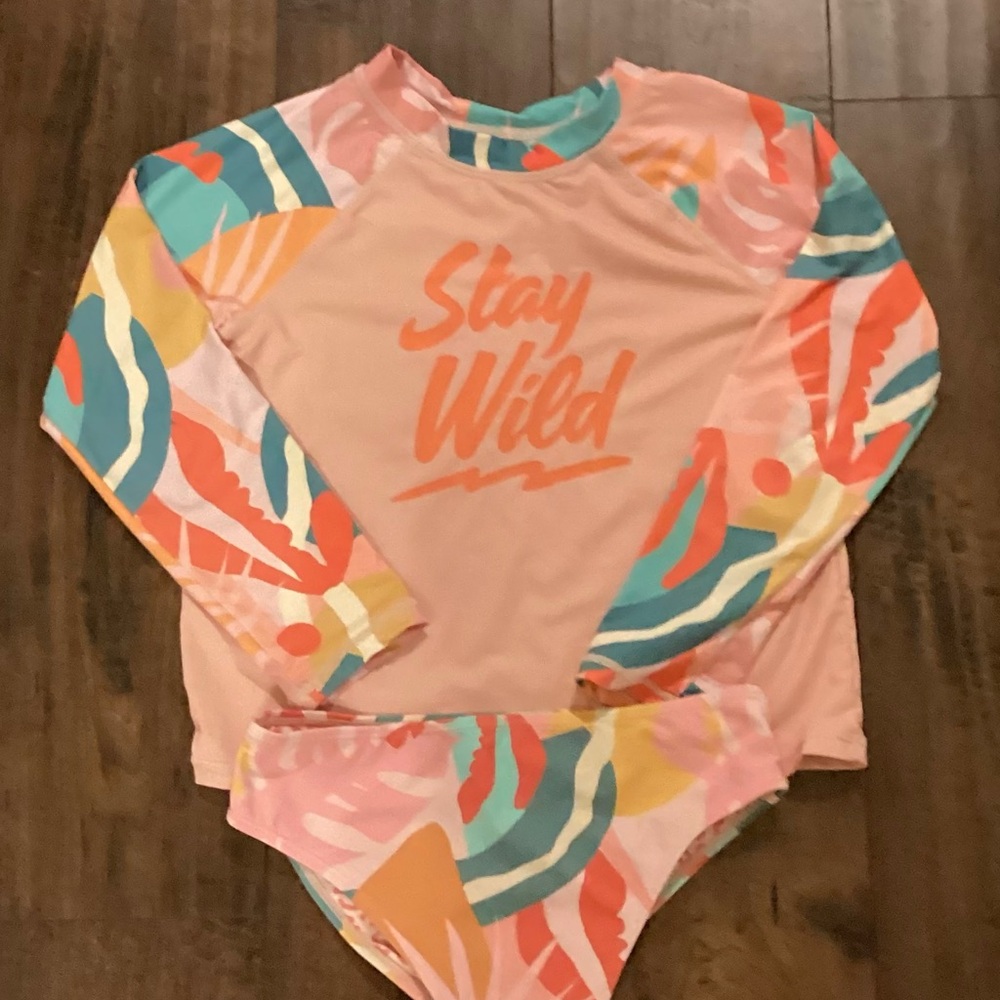 Stay Wild Kids Rashguard Set - Peach and Multicolor